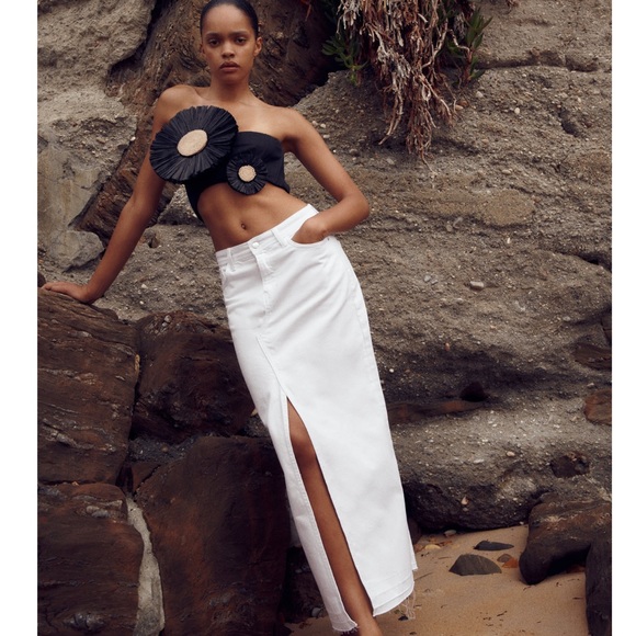 Zara Z1975 SLIT DENIM MIDI SKIRT